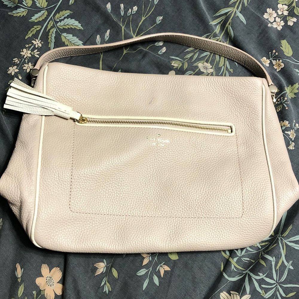 Kate Spade Classic Medium Pebbled Leather Handbag in Blush Pink and Silver